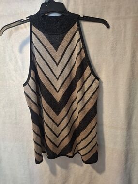 INC International Concepts Black and Gold Chevron Metallic Halter Tank